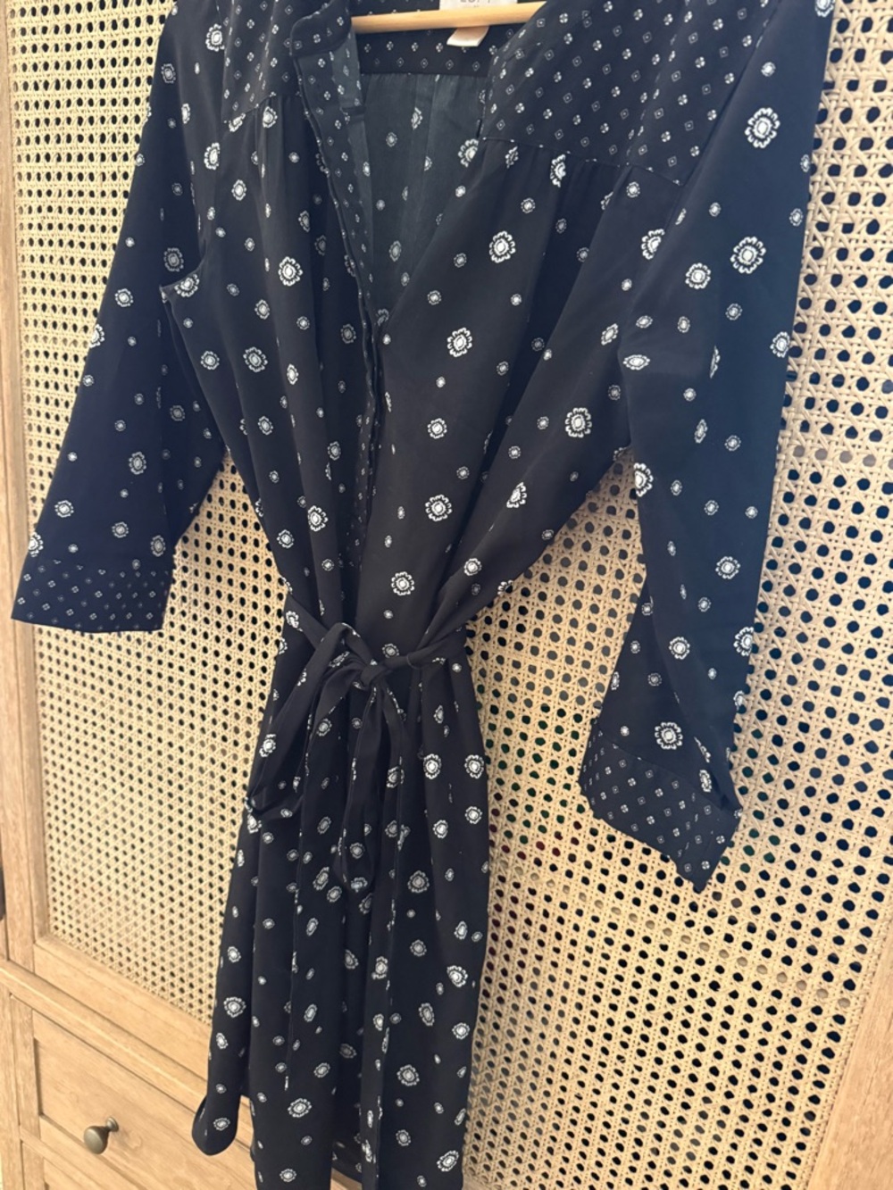 LOFT Black Floral Medallion Wrap Dress with Tie